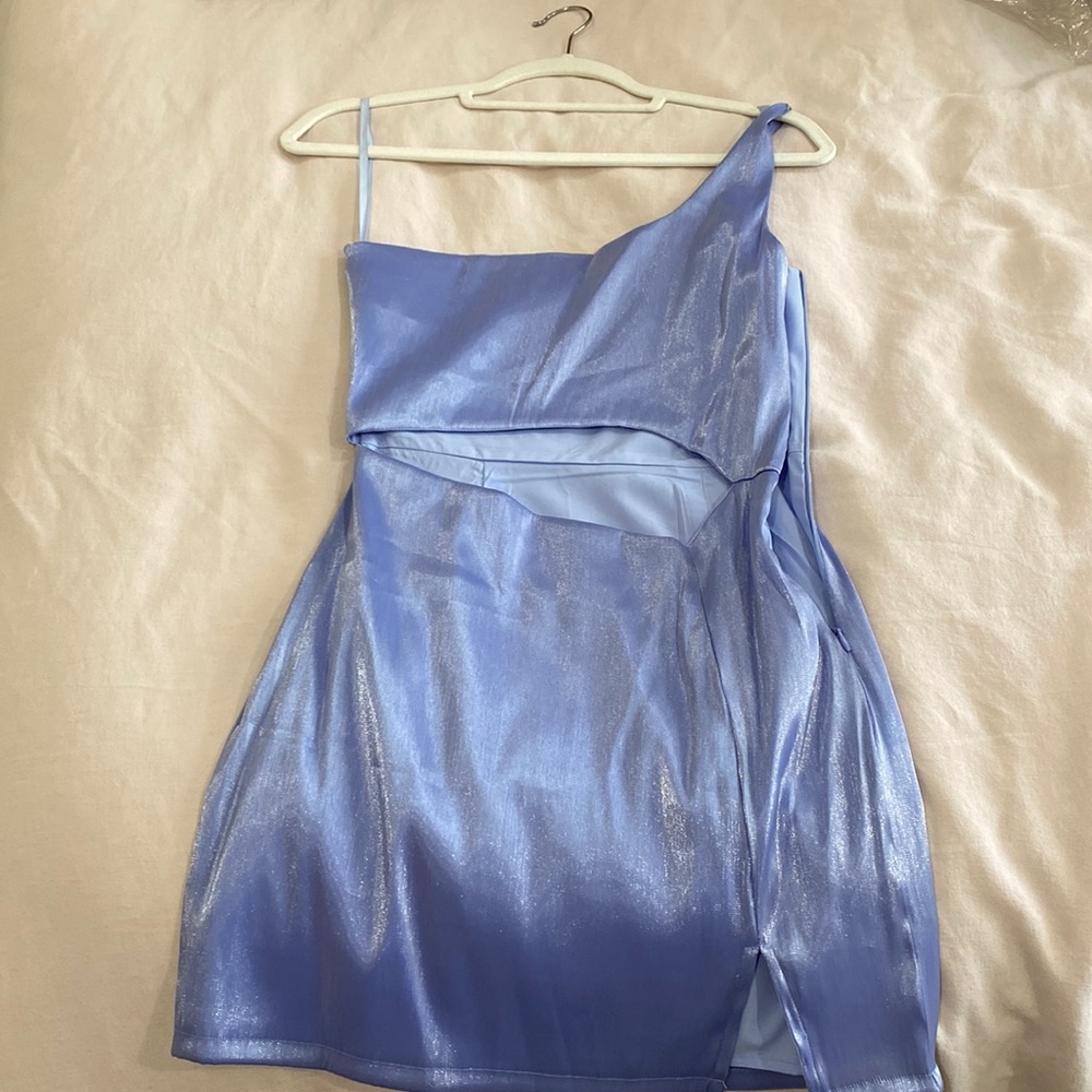 Shiny periwinkle mini dress